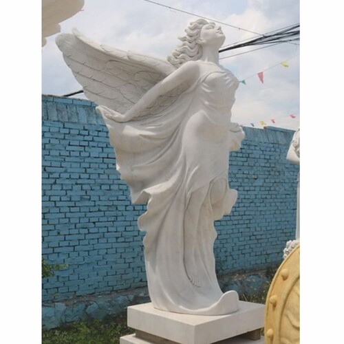 Casa Padrino Jugendstil Garten Deko Marmor Skulptur Frau mit Fl�geln Wei� H. 180 cm