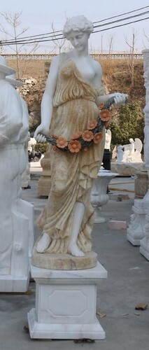 Casa Padrino Jugendstil Garten Deko Marmor Skulptur Dame Rechte Seite Wei� / Beige H. 190 cm