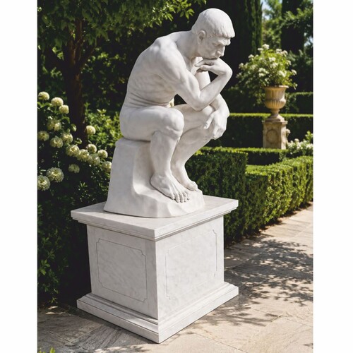 Casa Padrino Jugendstil Garten Marmor Skulptur mit Marmor Sockel Wei� H. 165 cm - Garten Deko Figur