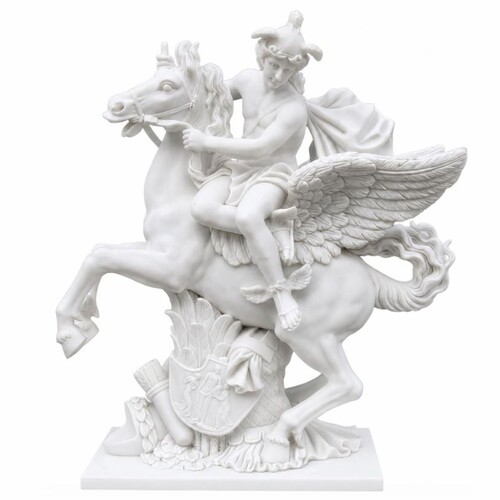 Casa Padrino Marmor Skulptur Fliegender Merkur Wei� H. 115 cm - Altr�mischer G�tterbote - Garten Deko Figur
