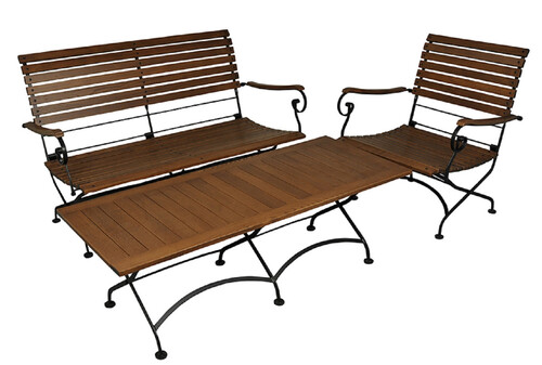 Casa Padrino Jugendstil Garten M�bel Set Dunkelbraun / Schwarz - 1 Couchtisch 1 Sitzbank 1 Stuhl - Barock & Jugendstil Gastronomie & Garten M�bel