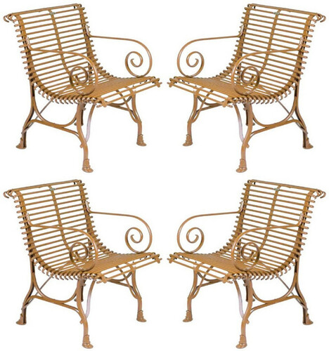 Casa Padrino Jugendstil Garten Stuhl 4er Set Braun 64 x 62 x H. 71 cm - Handgefertigte Schmiedeeisen St�hle mit Armlehnen - Nostalgische Schmiedeeisen Garten & Terrassen M�bel