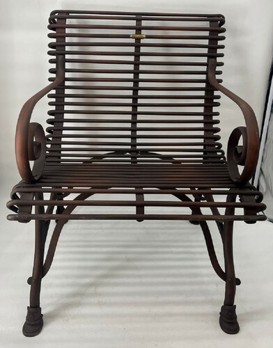 Casa Padrino Jugendstil Garten Stuhl Braun 64 x 62 x H. 71 cm - Schmiedeeisen Stuhl mit Armlehnen - Nostalgische Schmiedeeisen Garten M�bel