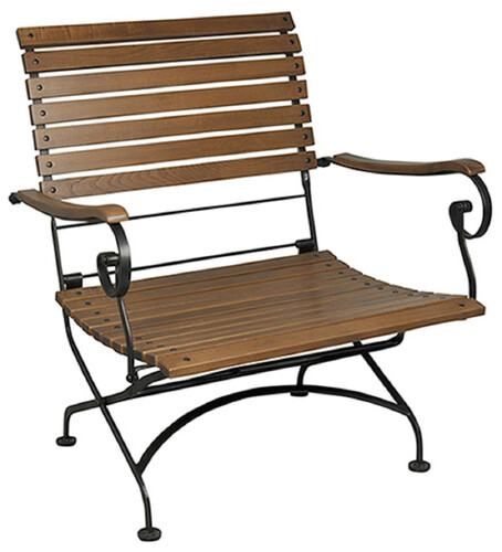 Casa Padrino Jugendstil Gartenstuhl Dunkelbraun / Schwarz 86 x 62 x H. 96 cm - Klappbarer Gartenstuhl - Holz Eisen Garten M�bel - Barock & Jugendstil Garten M�bel