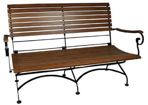 Casa Padrino Jugendstil Gartenbank Dunkelbraun / Schwarz 150 x 62 x H. 96 cm - Klappbare Garten Sitzbank - Holz Eisen Garten M�bel - Barock & Jugendstil Garten M�bel