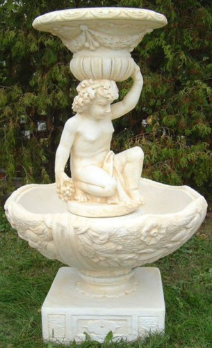 Casa Padrino Jugendstil Gartenbrunnen Wei� / Sandfarben  92 x H. 149 cm - Eleganter Garten Springbrunnen - Barock & Jugendstil Gartendeko Brunnen