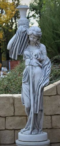Casa Padrino Jugendstil Garten Deko Skulptur Frau mit Vase Grau H. 185 cm - Elegante Garten Deko Stein Figur - Barock & Jugendstil Garten Deko Accessoires