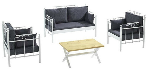 Casa Padrino Jugendstil Gartenm�bel Set Dunkelgrau / Wei� - 1 Sofa & 2 Sessel & 1 Tisch - Jugendstil Garten & Terrassen M�bel