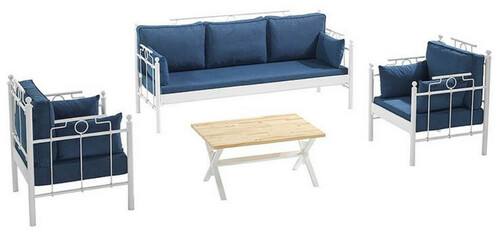 Casa Padrino Jugendstil Gartenm�bel Set Blau / Wei� - 1 Sofa & 2 Sessel & 1 Tisch - Garten & Terrassen M�bel im Jugendstil