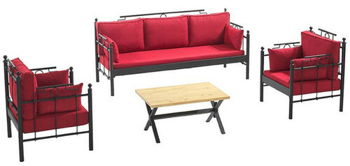 Casa Padrino Jugendstil Gartenm�bel Set Bordeauxrot / Schwarz - 1 Sofa & 2 Sessel & 1 Tisch - Garten & Terrassen M�bel im Jugendstil