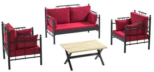 Casa Padrino Jugendstil Gartenm�bel Set Bordeauxrot / Schwarz - 1 Sofa & 2 Sessel & 1 Tisch - Jugendstil Garten & Terrassen M�bel