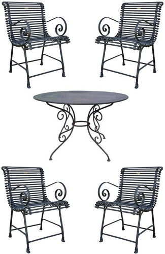 Casa Padrino Jugendstil Gartenm�bel Set Schwarz - 1 Gartentisch & 4 Gartenst�hle mit Armlehnen - Nostalgische Gastronomie Garten Terrassen M�bel