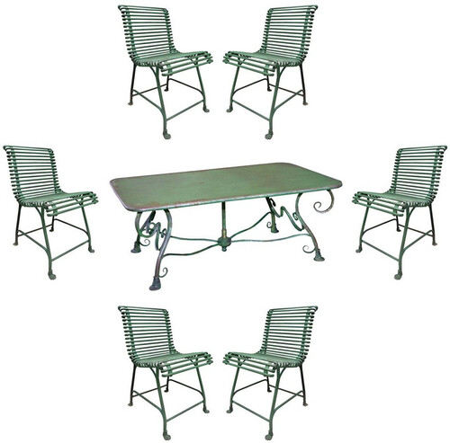 Casa Padrino Jugendstil Schmiedeeisen Gartenm�bel Set Antik Gr�n - 1 Garten Tisch & 6 Garten St�hle - Barock & Jugendstil Gastronomie & Garten M�bel