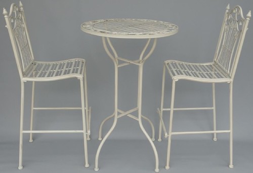 Casa Padrino Jugendstil Gartenm�bel Set Rustikal Wei� - 1 Bartisch & 2 Barst�hle - Nostalgische Gartenm�bel