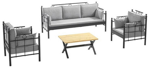 Casa Padrino Jugendstil Gartenm�bel Set Hellgrau / Schwarz - 1 Sofa & 2 Sessel & 1 Tisch - Garten & Terrassen M�bel im Jugendstil