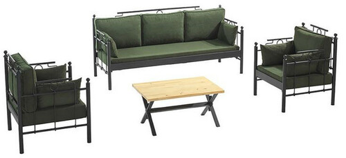 Casa Padrino Jugendstil Gartenm�bel Set Dunkelgr�n / Schwarz - 1 Sofa & 2 Sessel & 1 Tisch - Garten & Terrassen M�bel im Jugendstil
