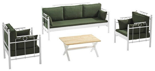 Casa Padrino Jugendstil Gartenm�bel Set Dunkelgr�n / Wei� - 1 Sofa & 2 Sessel & 1 Tisch - Garten & Terrassen M�bel im Jugendstil