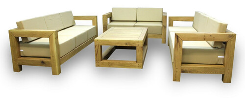 Casa Padrino Luxus Massivholz Gartenm�bel Set Beige / Naturfarben - 3 Sofas & 1 Couchtisch - Moderne Eichenholz Garten & Terrassen M�bel