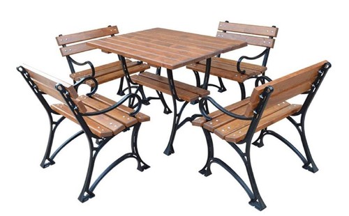 Casa Padrino Jugendstil Gartenm�bel Set Tisch & 4 St�hle mit Armlehnen Braun / Schwarz 100 cm - Gartentisch und Gartenst�hle