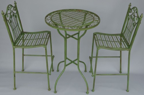 Casa Padrino Jugendstil Gartenm�bel Set Gr�n Rostfarben - 1 Bartisch & 2 Barst�hle - Nostalgische Gartenm�bel