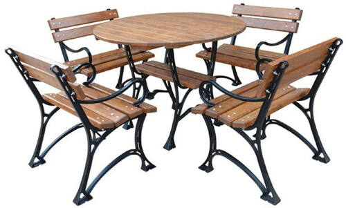 Casa Padrino Jugendstil Gartenm�bel Set Braun / Schwarz - 1 Gartentisch & 4 Gartenst�hle mit Armlehnen - Garten Terrassen Gastronomie M�bel Massivholz