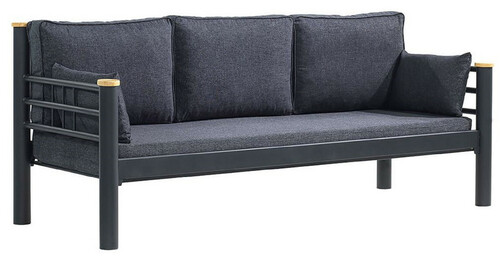 Casa Padrino Jugendstil Gartensofa Anthrazit / Grau / Naturfarben 200 x 70 x H. 85 cm - Metall Garten Sofa mit Kissen - Terrassen Sofa - Garten M�bel - Terrassen M�bel - Jugendstil M�bel