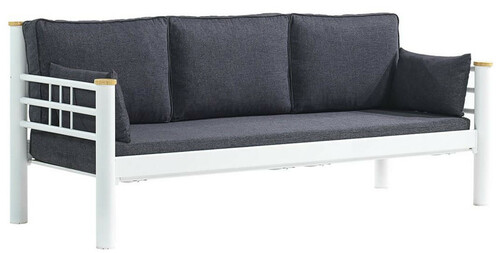 Casa Padrino Jugendstil Gartensofa Anthrazit / Wei� / Naturfarben 200 x 70 x H. 85 cm - Metall Garten Sofa mit Kissen - Terrassen Sofa - Garten M�bel - Terrassen M�bel - Jugendstil M�bel