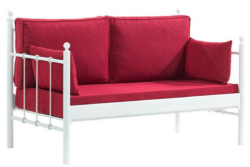 Casa Padrino Jugendstil Gartensofa Wei� / Bordeauxrot 140 x 70 x H. 92 cm - Garten Sofa - Terrassen Sofa - Jugendstil Garten & Terrassen M�bel