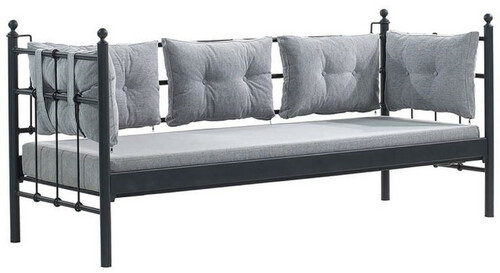 Casa Padrino Jugendstil Gartensofa Schwarz / Hellgrau 200 x 70 x H. 92 cm - Garten Sofa - Terrassen Sofa - Garten & Terrassen M�bel