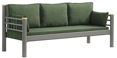 Casa Padrino Jugendstil Gartensofa Gr�n / Grau / Naturfarben 200 x 70 x H. 85 cm - Metall Garten Sofa mit Kissen - Terrassen Sofa - Garten M�bel - Terrassen M�bel - Jugendstil M�bel