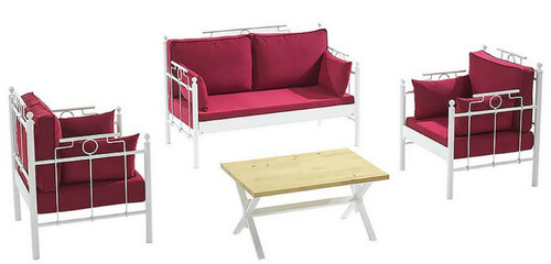 Casa Padrino Jugendstil Gartenm�bel Set Bordeauxrot / Wei� - 1 Sofa & 2 Sessel & 1 Tisch - Jugendstil Garten & Terrassen M�bel