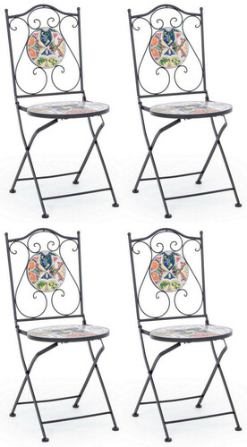 Casa Padrino Jugendstil Gartenstuhl 4er Set Schwarz / Mehrfarbig 39 x 47 x H. 92 cm - Klappbare St�hle mit edlen Keramik Platten - Nostalgische Garten & Gastronomie M�bel