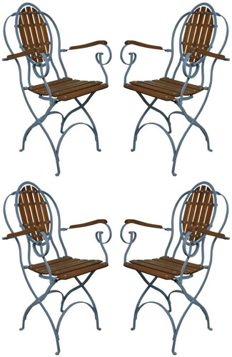 Casa Padrino Jugendstil Garten Stuhl 4er Set mit Armlehnen Hellblau / Dunkelbraun - Klappbare Garten St�hle im Jugendstil - Nostalgische Garten M�bel - Gastronomie M�bel - Barock & Jugendstil M�bel