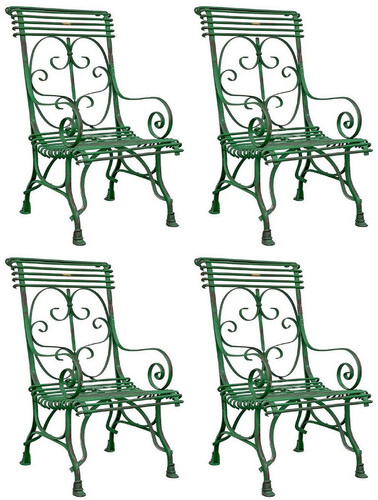 Casa Padrino Jugendstil Gartenstuhl 4er Set Antik Gr�n 64 x 66 x H. 114 cm - Handgefertigte Schmiedeeisen St�hle mit Armlehnen - Nostalgische Garten & Terrassen M�bel