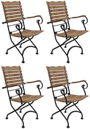 Casa Padrino Jugendstil Gartenstuhl 4er Set mit Armlehnen Braun / Schwarz 60 x 40 x H. 92 cm - Klappbare Gartenst�hle - Barock & Jugendstil Gastronomie & Garten M�bel