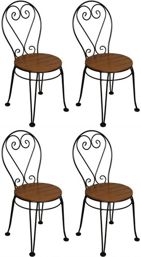 Casa Padrino Jugendstil Gartenstuhl 4er Set Braun / Schwarz 40 x 40 x H. 92 cm - Elegante Schmiedeeisen St�hle mit Massivholz Sitzfl�che - Nostalgische Garten & Gastronomie M�bel