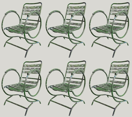 Casa Padrino Jugendstil Gartenstuhl Set Antik Gr�n 60 x 45 x H. 85 cm - Handgefertigte Schmiedeeisen St�hle mit Armlehnen - Nostalgische Garten M�bel