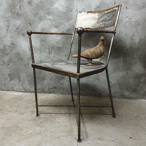 Casa Padrino Jugendstil Gartenstuhl mit Armlehnen Antik Silber / Rost - Nostalgische Garten M�bel