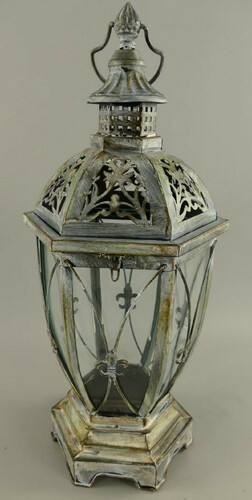 Casa Padrino Jugendstil Laterne Antik Silber 25 x 25 x H. 58 cm - Metall Tischlaterne mit Tragegriff - Barock & Jugendstil Deko Accessoires