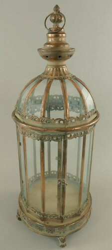 Casa Padrino Jugendstil Laterne Antik Kupferfarben H. 65 cm - Metall Tischlaterne mit Tragegriff - Barock & Jugendstil Deko Accessoires