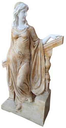 Casa Padrino Luxus Jugendstil Marmor Deko Skulptur Dame Beige / Wei� / Grau - Elegante Garten Deko Figur - Terrassen Deko Figur - Barock & Jugendstil Garten Deko Accessoires