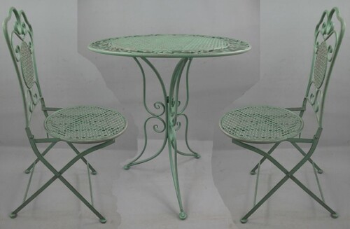 Casa Padrino Jugendstil Metall Gartenm�bel Set Antik Gr�n - 1 Runder Metall Garten Tisch & 2 Metall Garten St�hle - Barock & Jugendstil Garten & Gastronomie M�bel