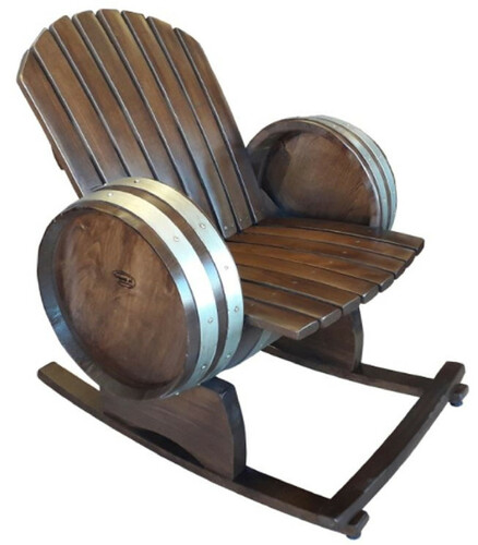 Casa Padrino Luxus Fass Schaukelstuhl Dunkelbraun / Silber 82 x 92 x H. 92 cm - Handgefertigter Massivholz Weinfass Stuhl - Garten Terrassen Gastronomie M�bel
