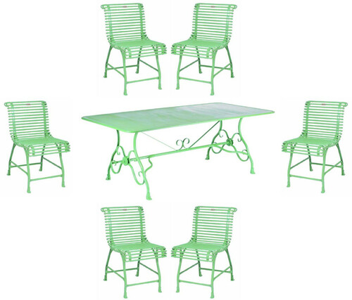 Casa Padrino Jugendstil Schmiedeeisen Garten M�bel Set Gr�n - 1 Garten Tisch & 6 Garten St�hle - Barock & Jugendstil Garten M�bel - Nostalgische Schmiedeeisen Garten M�bel