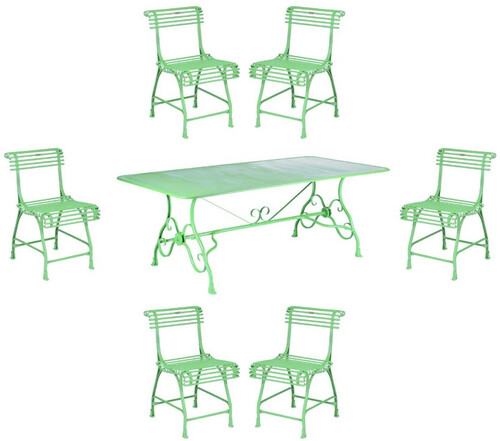Casa Padrino Jugendstil Garten M�bel Set Gr�n - 1 Schmiedeeisen Garten Tisch & 6 Schmiedeeisen Garten St�hle - Nostalgische Schmiedeeisen Garten M�bel - Barock & Jugendstil Garten M�bel
