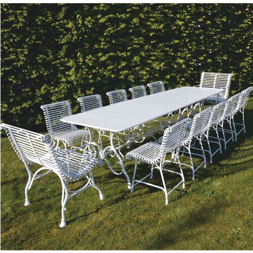 Casa Padrino Jugendstil Schmiedeeisen Garten M�bel Set Wei� - 1 Tisch & 12 St�hle