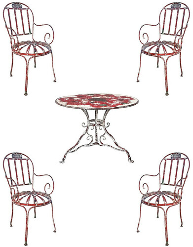 Casa Padrino Jugendstil Schmiedeeisen Gartenm�bel Set Antik Rot / Wei� - 1 Garten Tisch & & 4 Garten St�hle mit Armlehnen - Barock & Jugendstil Gastronomie & Garten M�bel