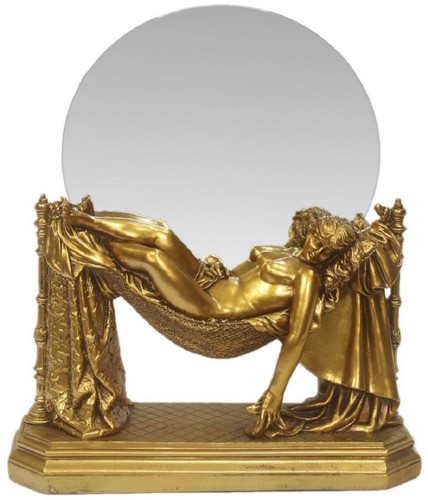 Casa Padrino Barock Tischspiegel Gold 30 x H. 37 cm - Standspiegel - Schminkspiegel - Kosmetikspiegel - Kleiner Deko Spiegel im Barockstil