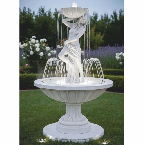 Casa Padrino Jugendstil Springbrunnen Wei�  130 x H. 195 cm - Prunkvoller Gartenbrunnen