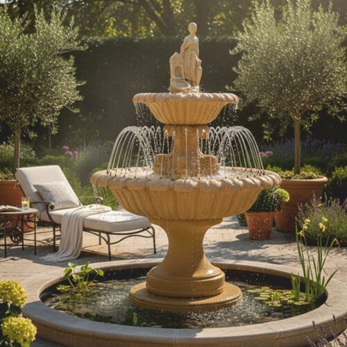 Casa Padrino Jugendstil Springbrunnen mit Wasserd�senring Beige H. 240 cm